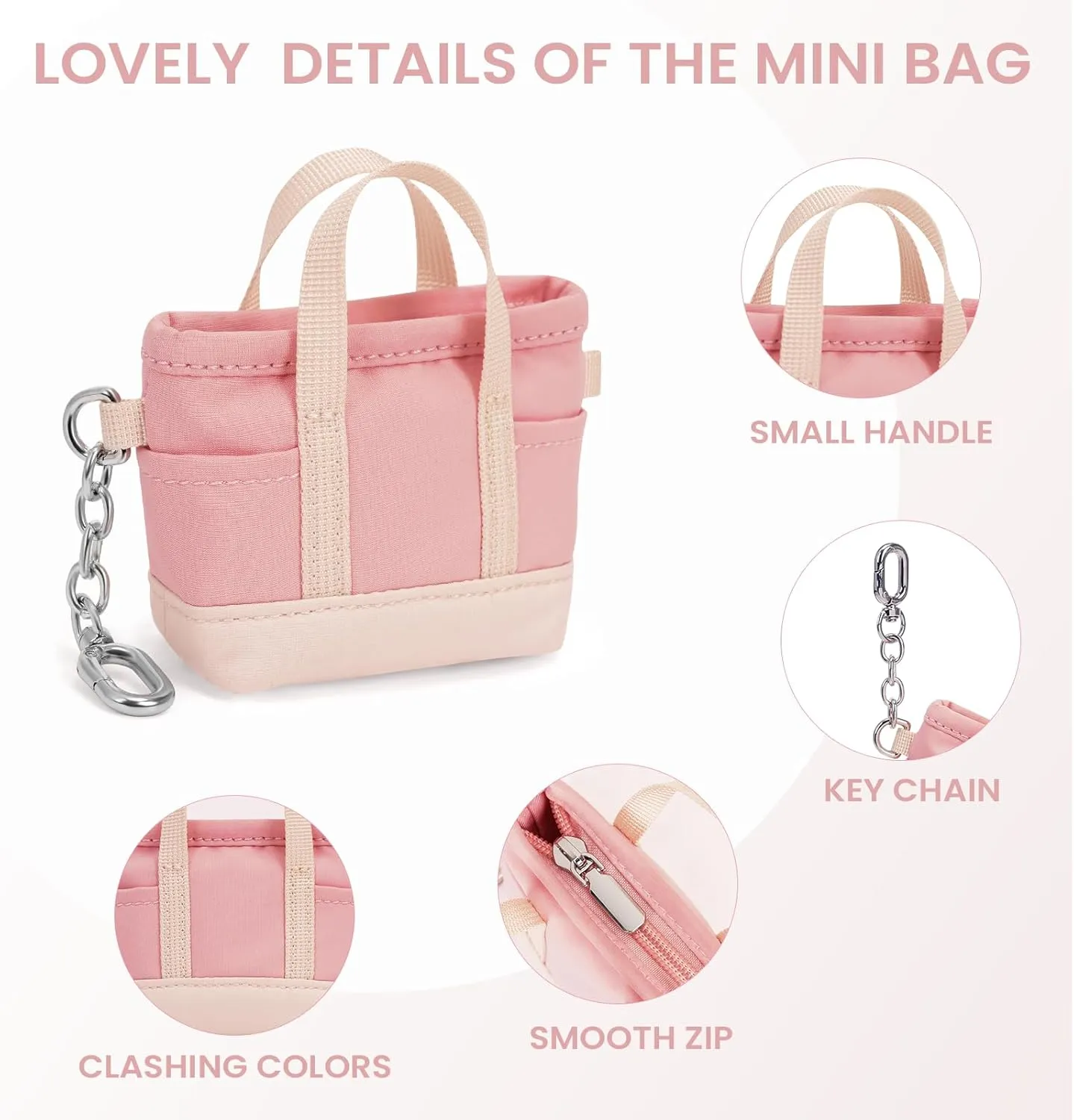Coin Purse Mini Tote Bag Keychain Small Change Purse Key Pouch Charm Pink Cute Makeup Bag Wallets Accessories for Handbags