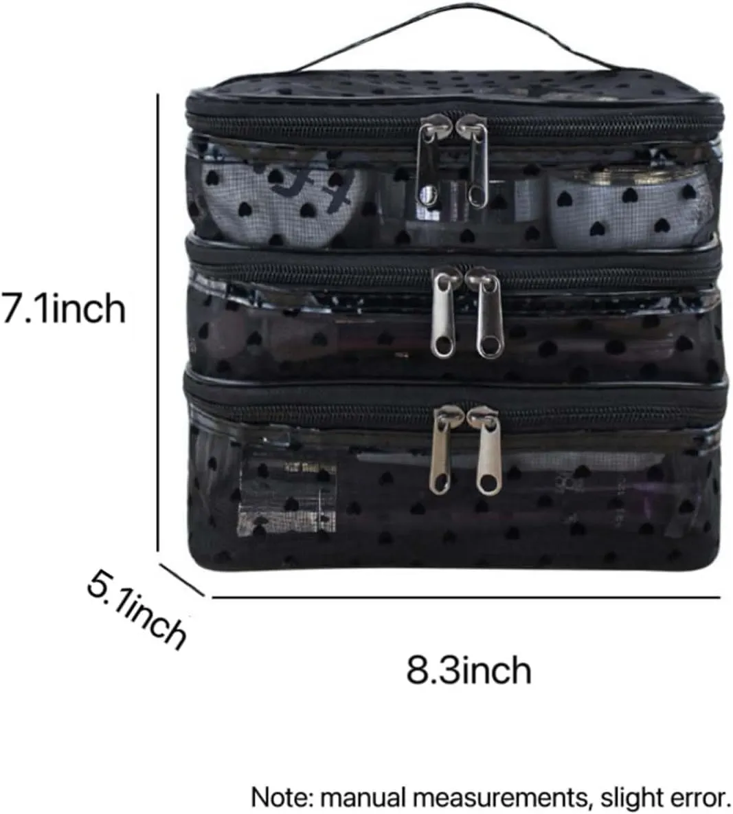 Cosmetic Bag Travel Makeup Bag Mesh Double Layer Large Makeup Pouch Travel Accessories Essentials Toiletry Bag for Women Makeup Travel Organizer (three layers black)