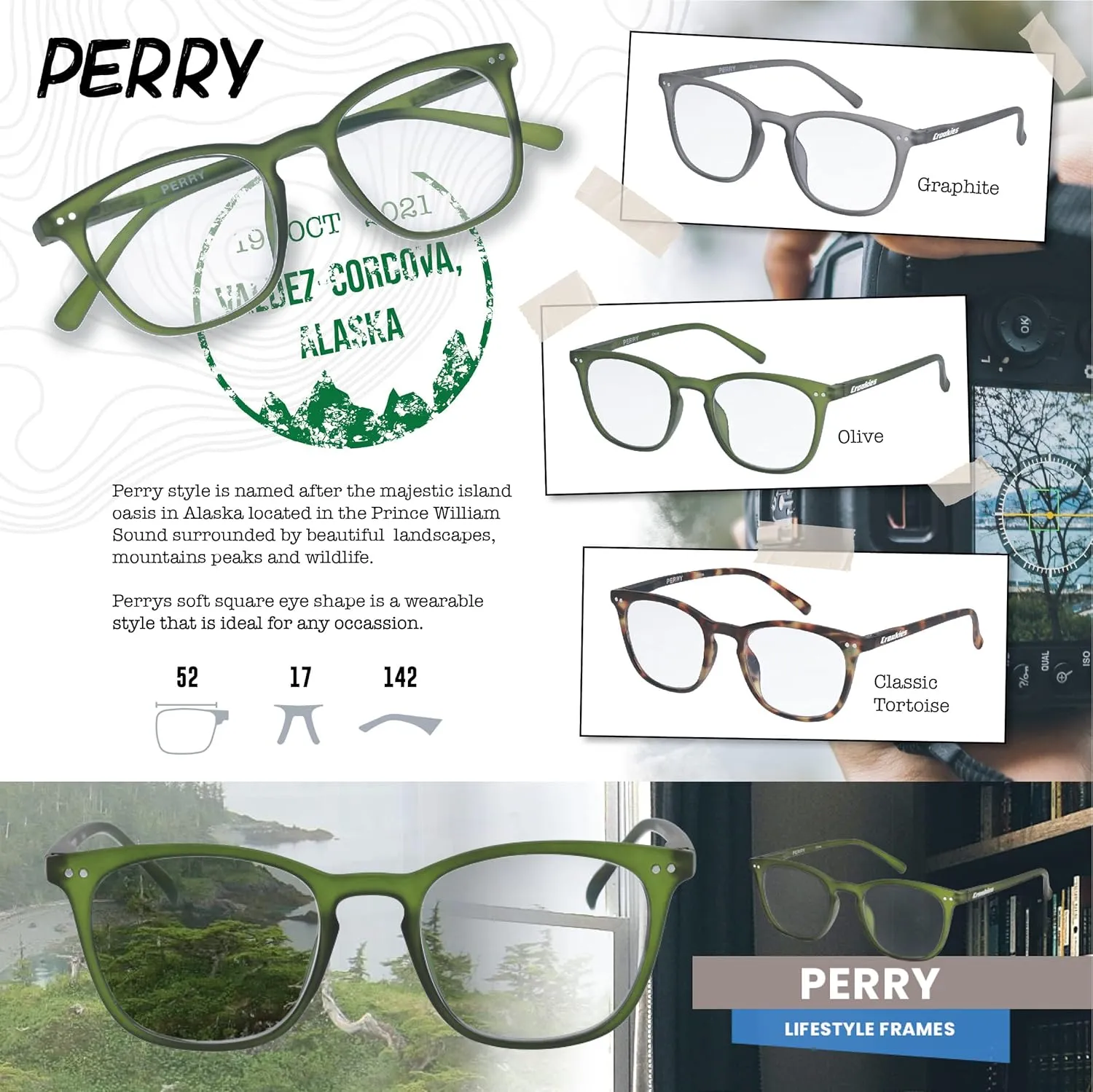 Croakies Perry Photochromic Progressive Eyewear | UV400 Sunglass for Outdoor | Bluelight Eyeglass for HEV Devices | Bundle