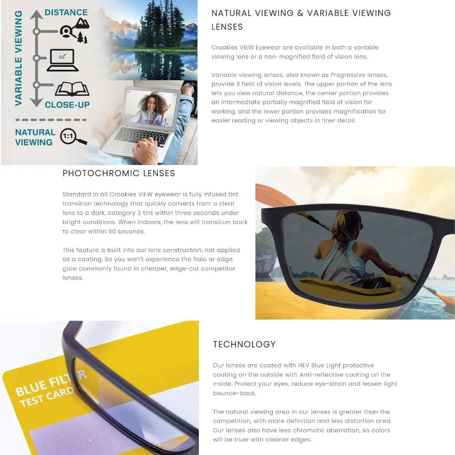 Croakies Riptide Photochromic Progressive Eyewear | UV400 Sunglass for Outdoor | Bluelight Eyeglass for HEV Devices | Bundle