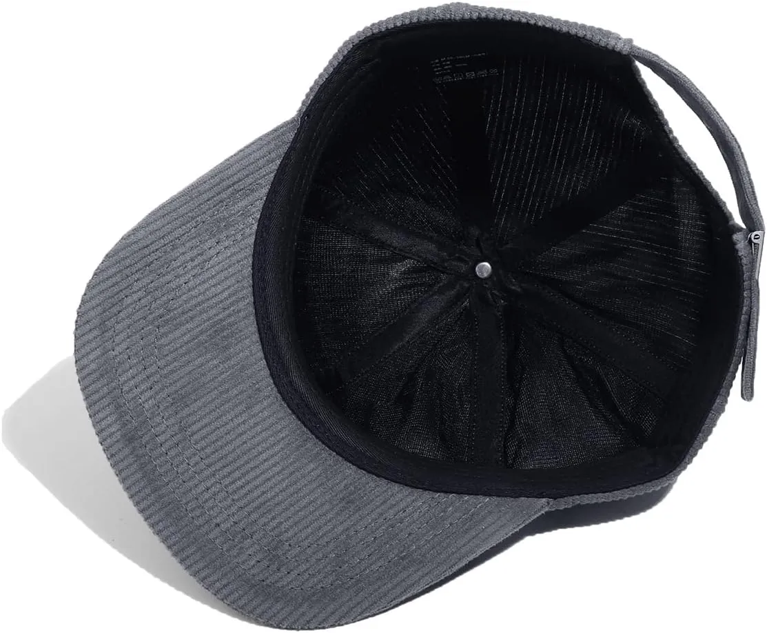 Croogo Flat Bill Cap Classic Corduroy Baseball Cap for Men Women Dad Hat 6 Panel Flat Brimmed Camper Hats Visor Sports Cap