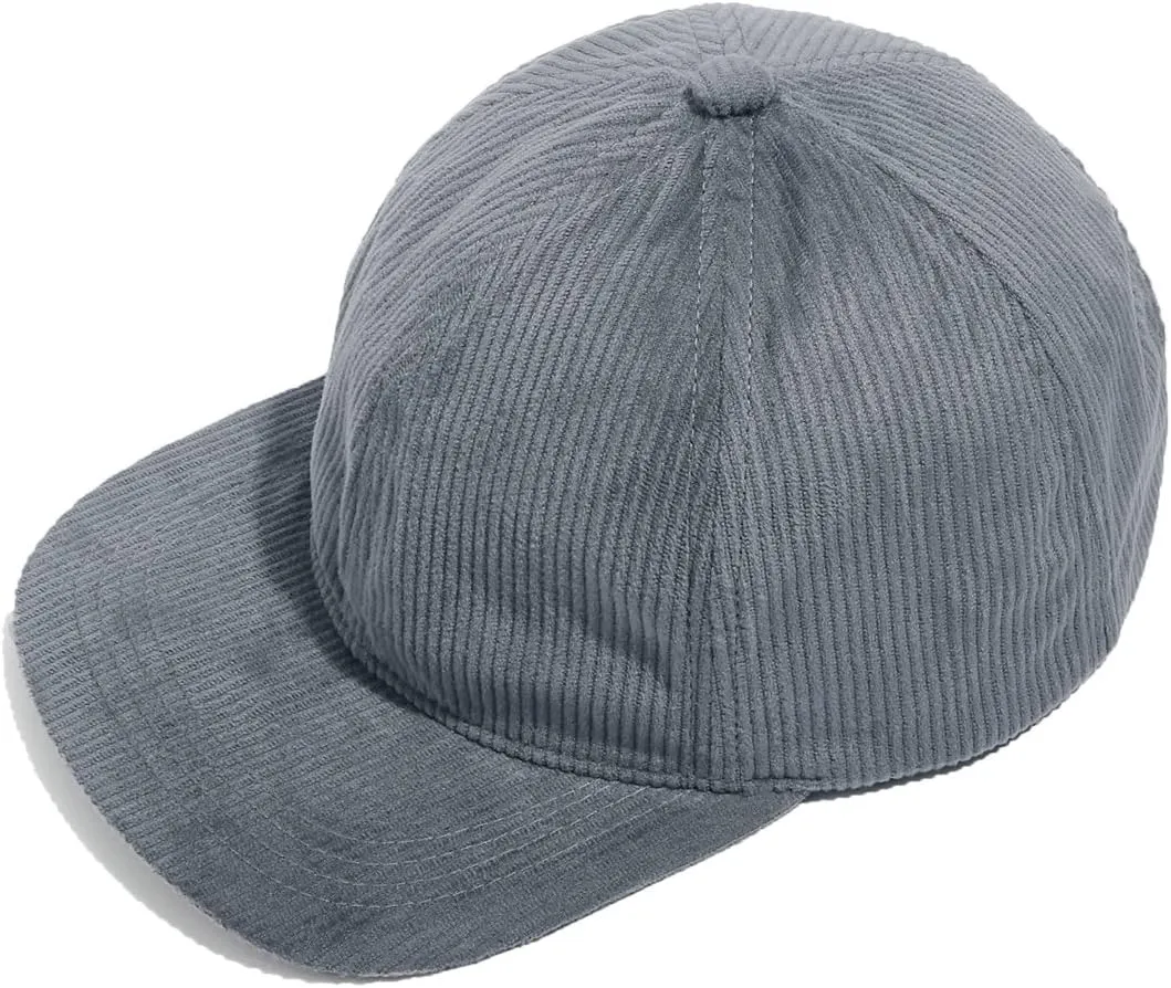 Croogo Flat Bill Cap Classic Corduroy Baseball Cap for Men Women Dad Hat 6 Panel Flat Brimmed Camper Hats Visor Sports Cap
