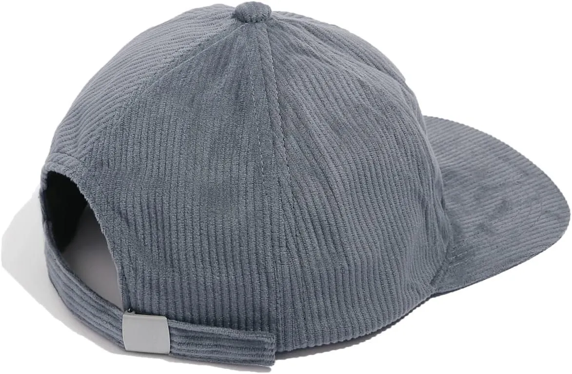 Croogo Flat Bill Cap Classic Corduroy Baseball Cap for Men Women Dad Hat 6 Panel Flat Brimmed Camper Hats Visor Sports Cap