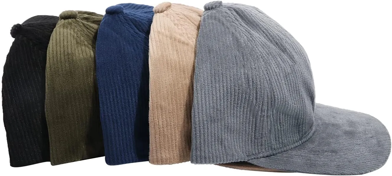 Croogo Flat Bill Cap Classic Corduroy Baseball Cap for Men Women Dad Hat 6 Panel Flat Brimmed Camper Hats Visor Sports Cap