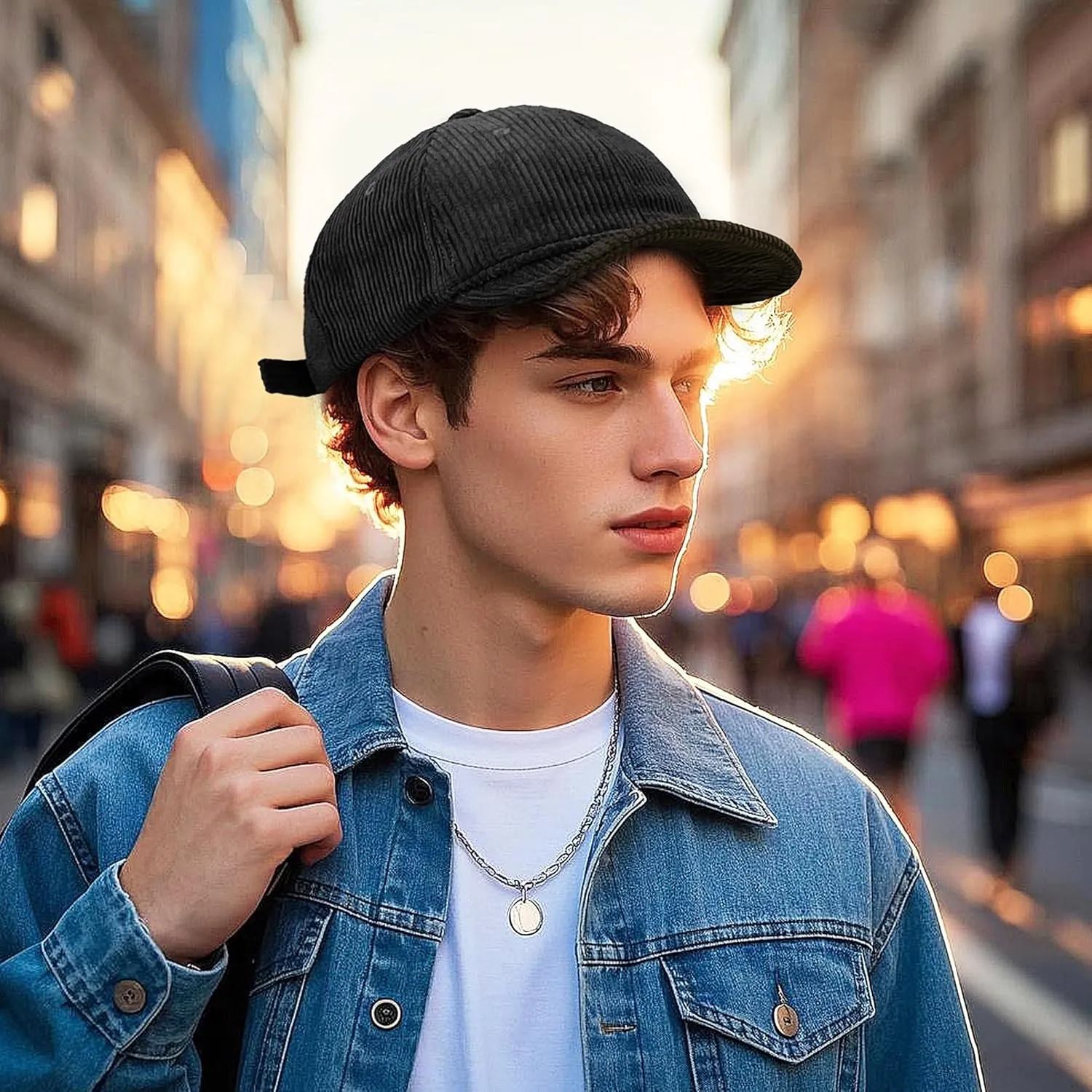 Croogo Short Brim Baseball Cap Corduroy Soft Trucker Hat Flat Snapback Hats Winter Dad Cap Flip Up Short Bill Cap for Men