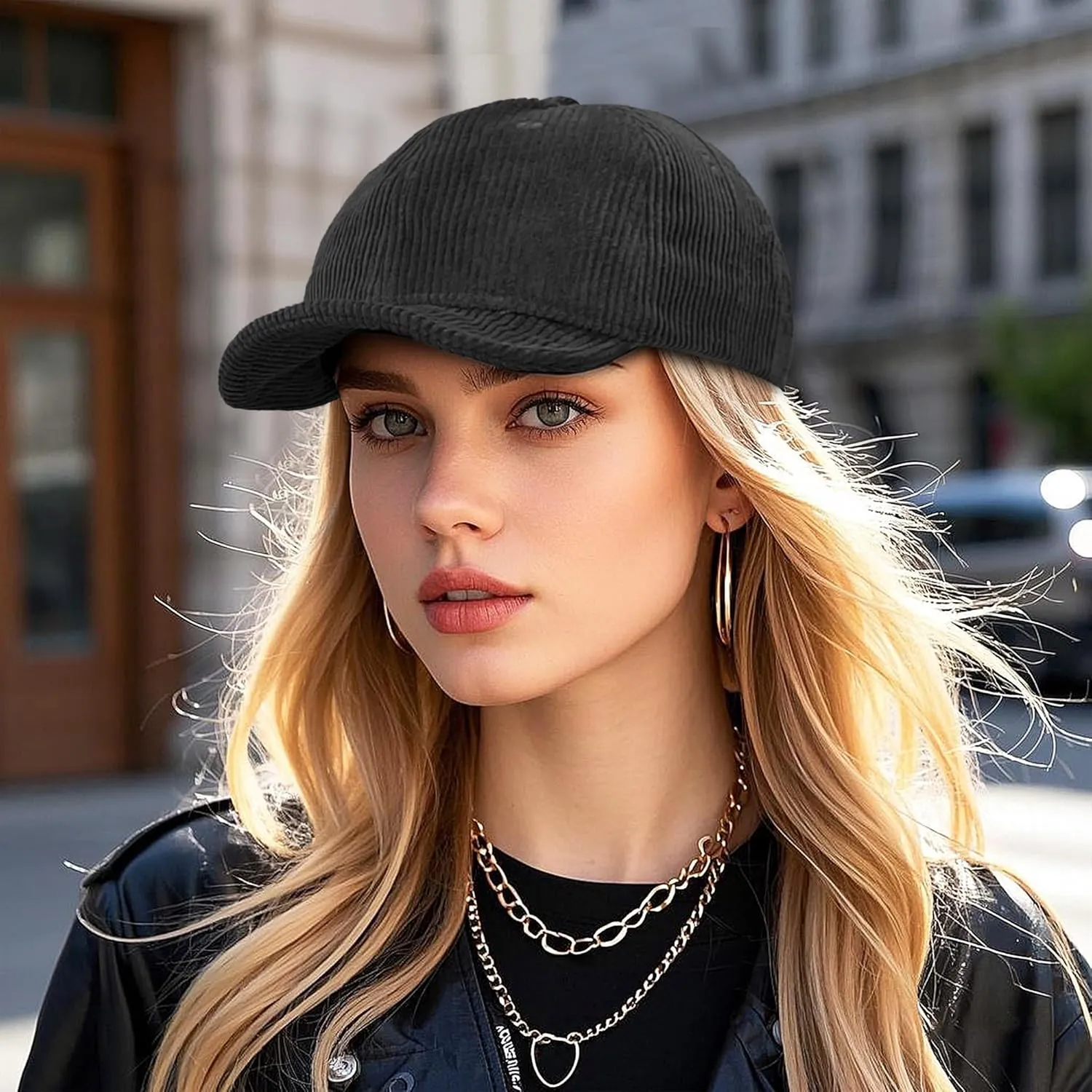 Croogo Short Brim Baseball Cap Corduroy Soft Trucker Hat Flat Snapback Hats Winter Dad Cap Flip Up Short Bill Cap for Men