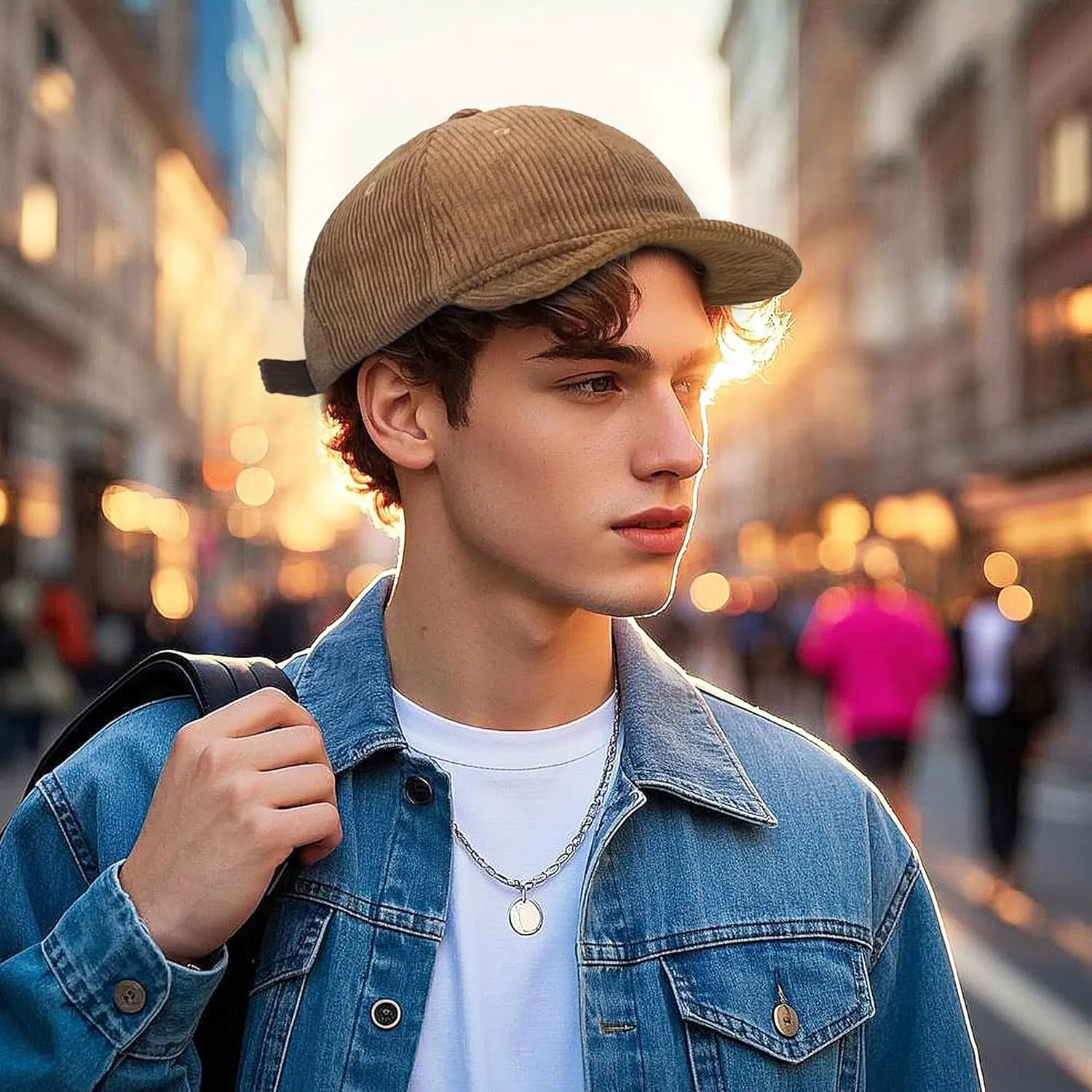 Croogo Short Brim Baseball Cap Corduroy Soft Trucker Hat Flat Snapback Hats Winter Dad Cap Flip Up Short Bill Cap for Men