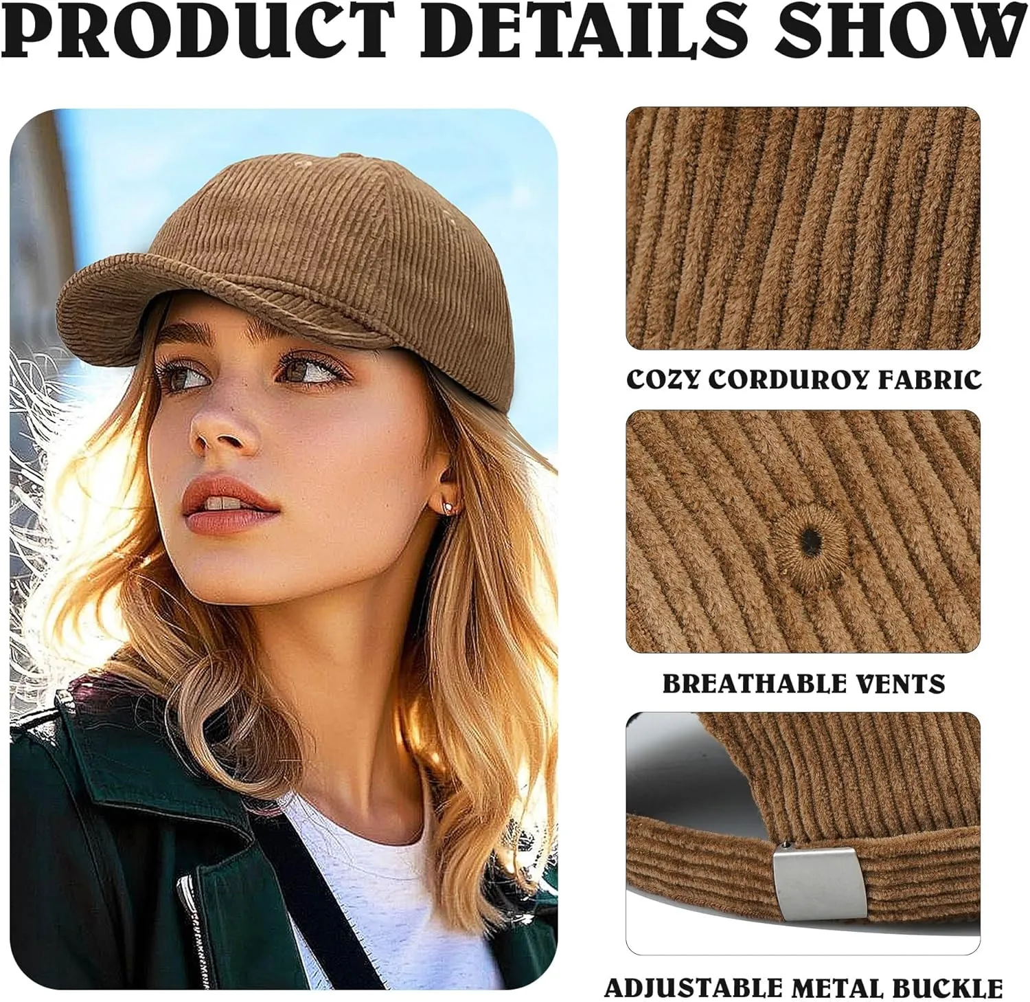 Croogo Short Brim Baseball Cap Corduroy Soft Trucker Hat Flat Snapback Hats Winter Dad Cap Flip Up Short Bill Cap for Men