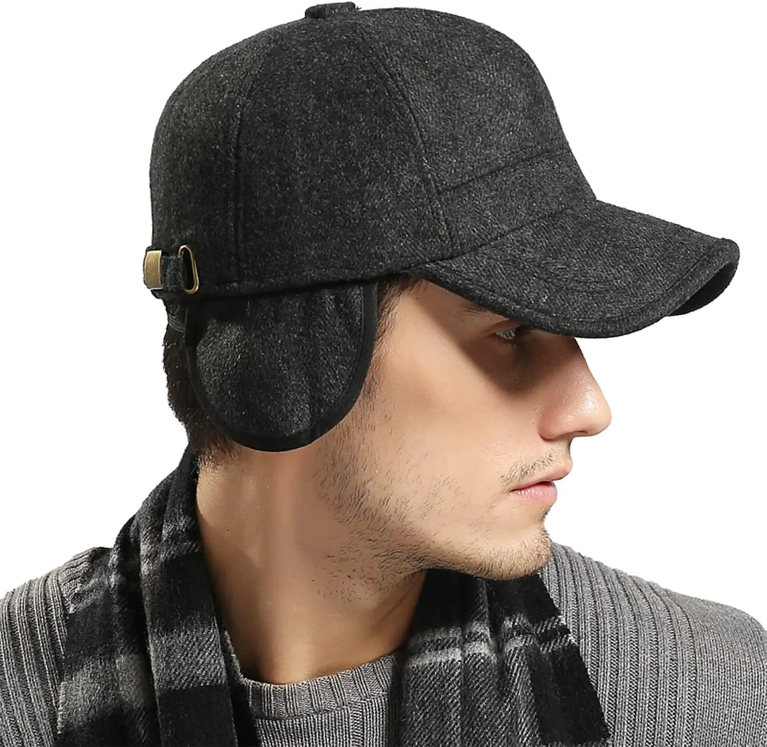Croogo Wool Baseball Cap Ear Flaps Outdoor Trucker Dad Hat with Fold Earmuffs Warmer Driving Cap Unisex Winter Fitted Hats