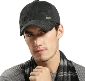 Croogo Wool Baseball Cap Ear Flaps Outdoor Trucker Dad Hat with Fold Earmuffs Warmer Driving Cap Unisex Winter Fitted Hats