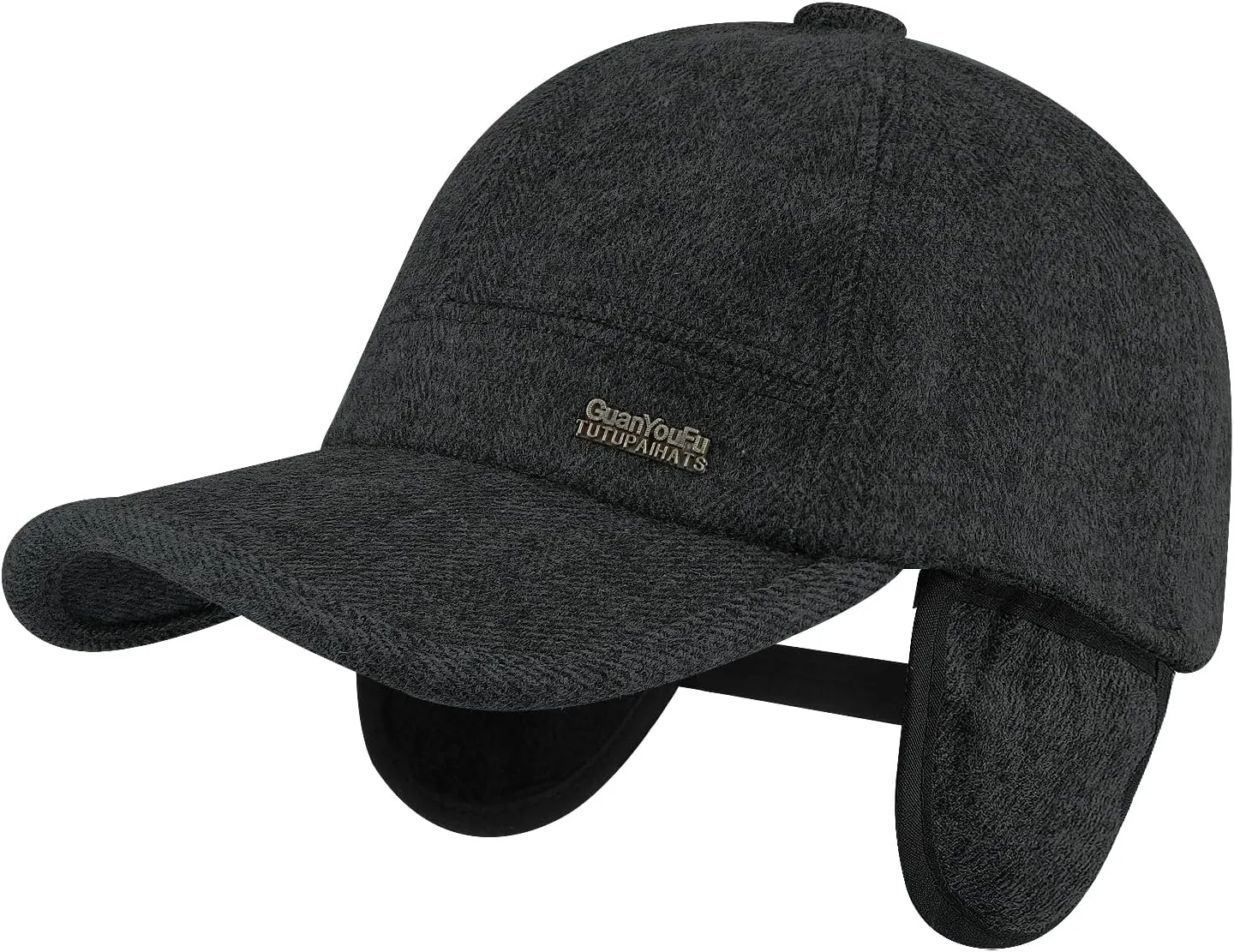 Croogo Wool Baseball Cap Ear Flaps Outdoor Trucker Dad Hat with Fold Earmuffs Warmer Driving Cap Unisex Winter Fitted Hats