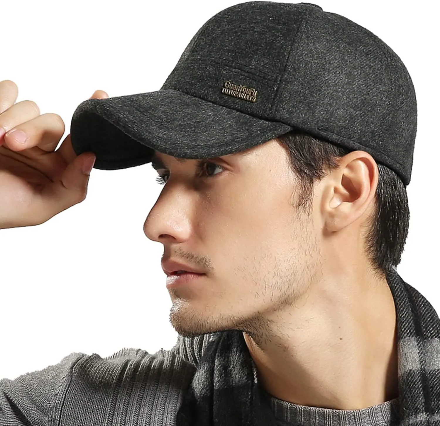Croogo Wool Baseball Cap Ear Flaps Outdoor Trucker Dad Hat with Fold Earmuffs Warmer Driving Cap Unisex Winter Fitted Hats
