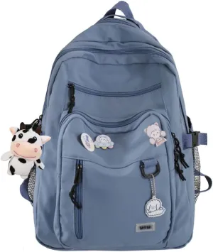 Cute Aesthetic Backpack for teen girls middle school Bag Student Laptop White Backpacks With Cute pin accessories (Blue, One Size)