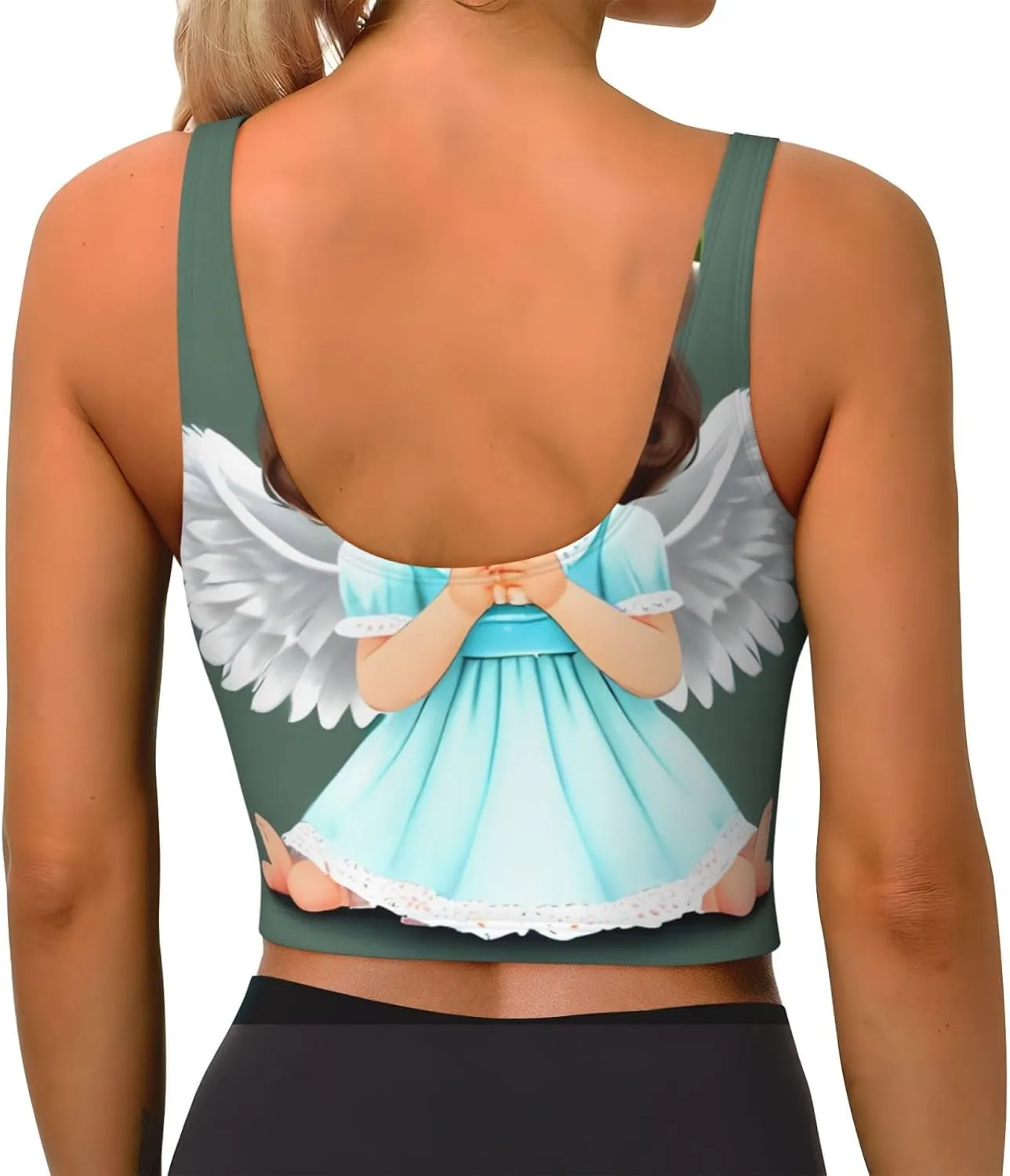 Cute Little Angel Women's Sexy Sports Vest Sleeveless Athletic Gym T-Shirts Vest U-Shaped Back Quick Dry Top