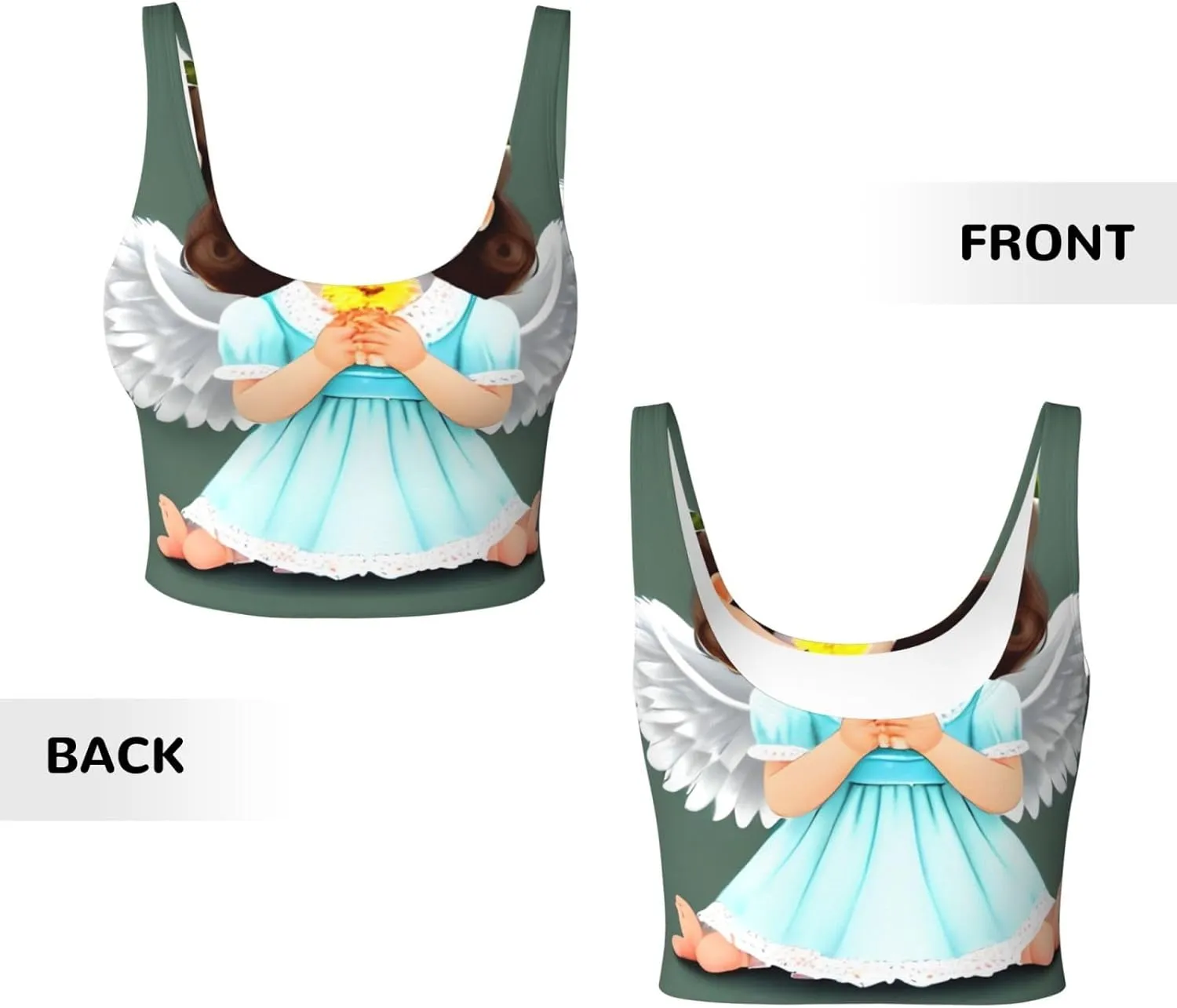 Cute Little Angel Women's Sexy Sports Vest Sleeveless Athletic Gym T-Shirts Vest U-Shaped Back Quick Dry Top
