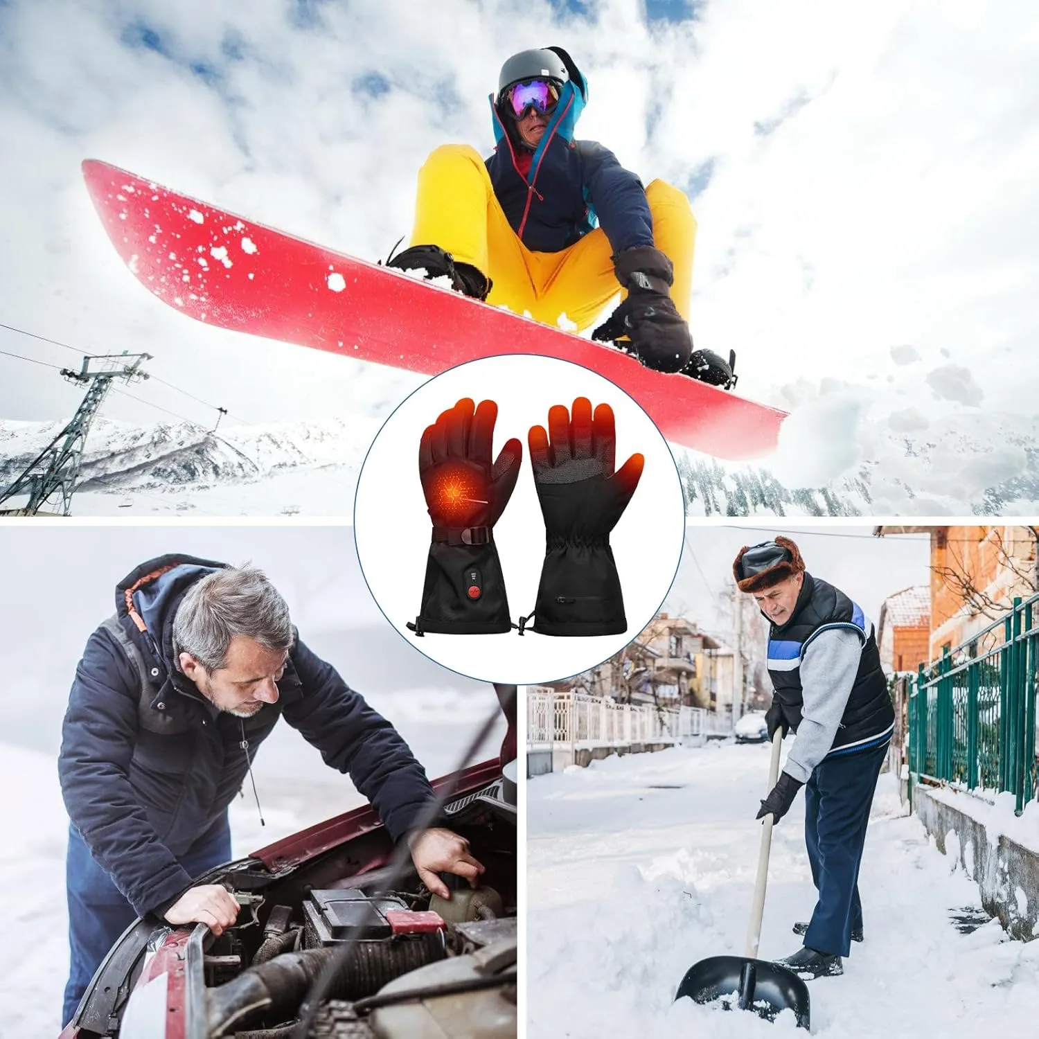 day wolf Winter Work Gloves, Rechargeable Waterproof Cut-resistant Gloves Touch Screen Electric Motorcycle Snow Ski Gloves