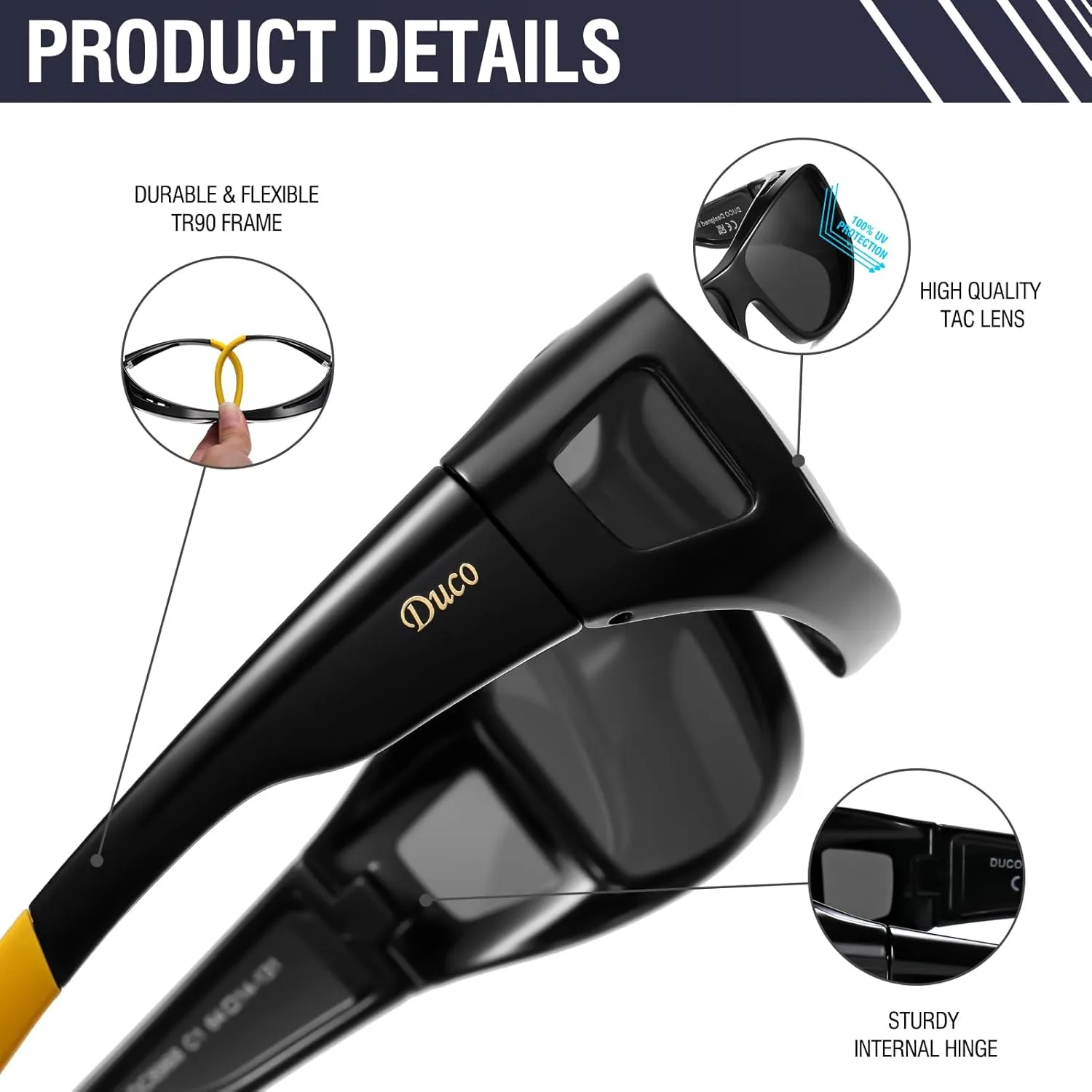 DUCO Fit Over Sunglasses for Men and Women Polarized UV400 Protection Wrap Around Driving Oversized Shades DC8968