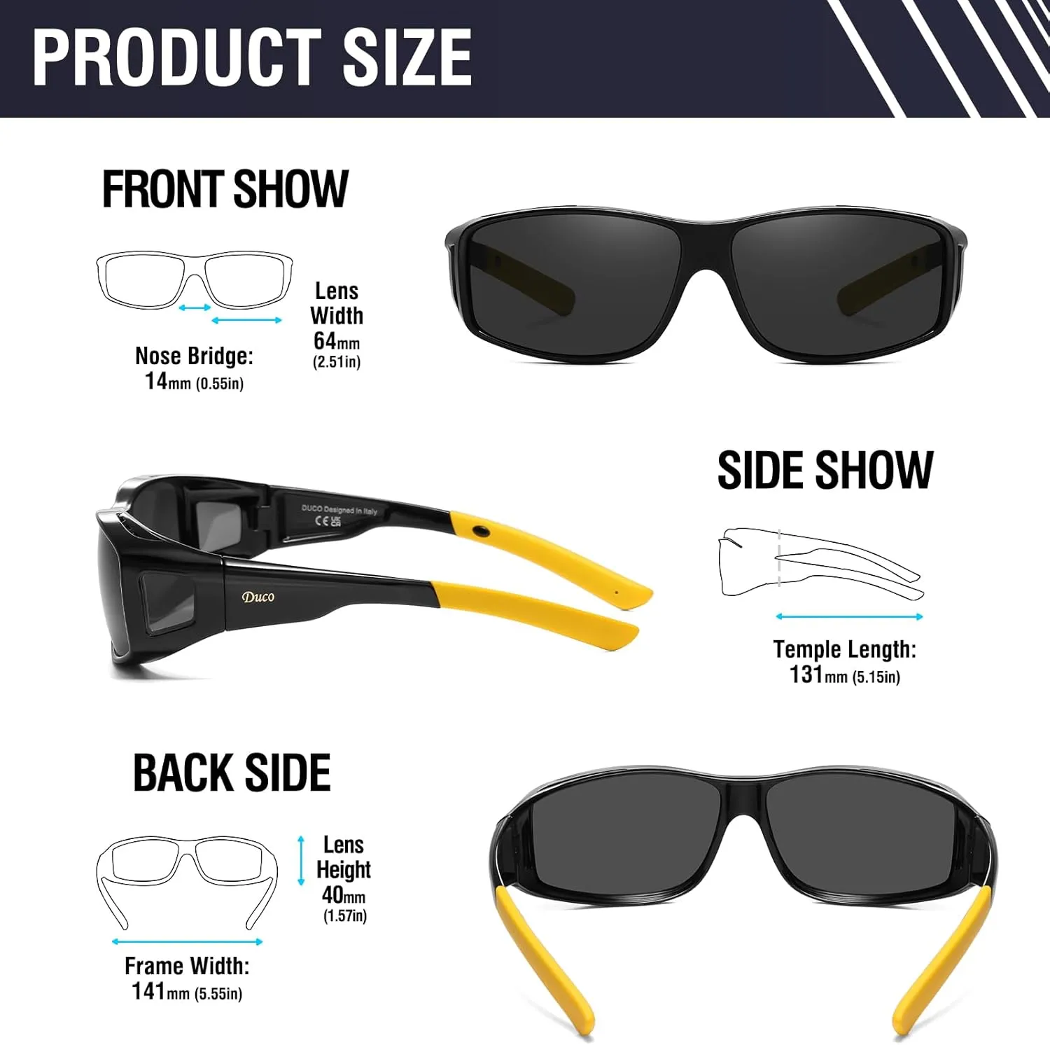 DUCO Fit Over Sunglasses for Men and Women Polarized UV400 Protection Wrap Around Driving Oversized Shades DC8968