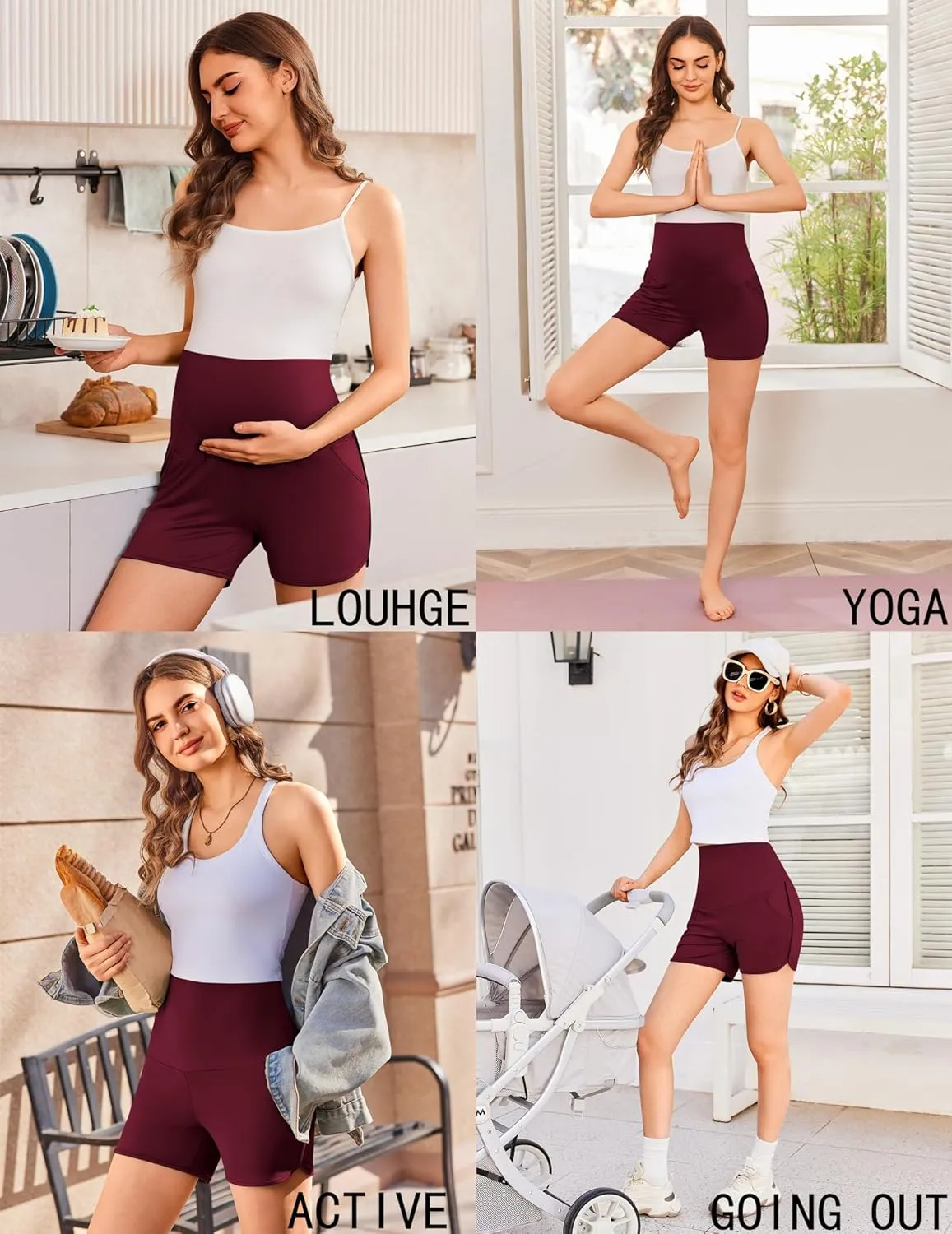 Ekouaer Women's Maternity Shorts Over The Belly Pregnancy Lounge Summer Workout Running Pajama Sleep Short with Pockets S-XXL