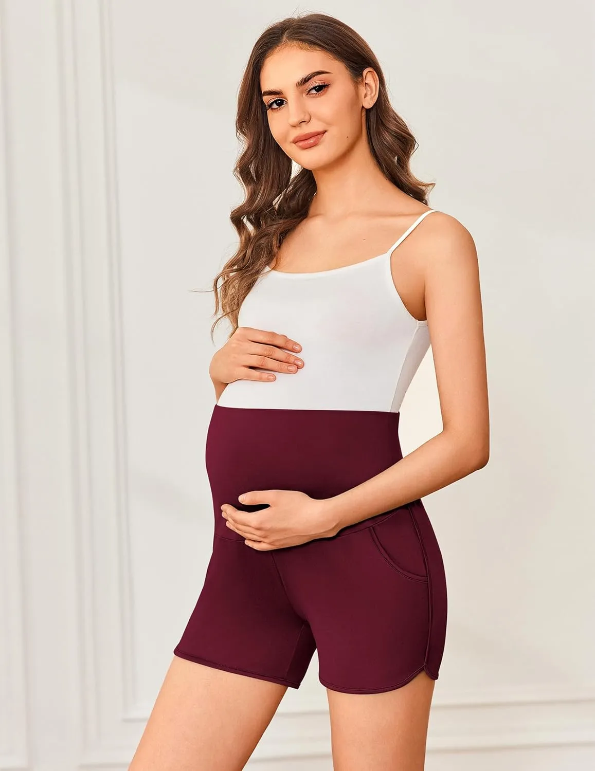 Ekouaer Women's Maternity Shorts Over The Belly Pregnancy Lounge Summer Workout Running Pajama Sleep Short with Pockets S-XXL