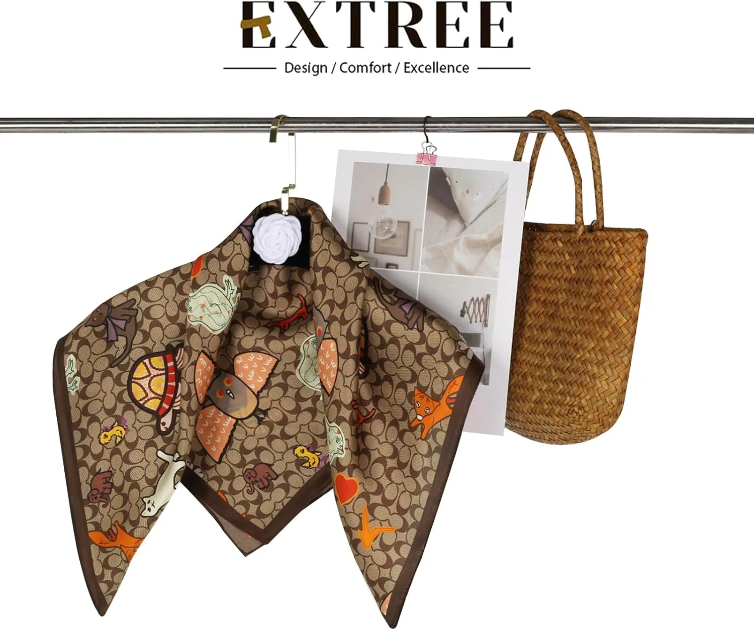 EXTREE 100% Pure Mulberry Silk Scarf Fashion Hair for Women Scarf Lightweight Square Neckerchief 27.5× 27.5 inches