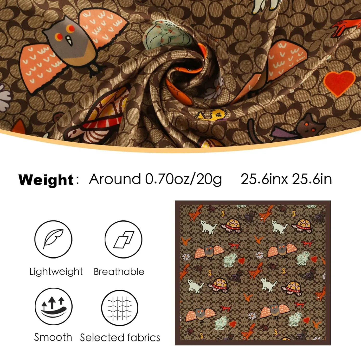 EXTREE 100% Pure Mulberry Silk Scarf Fashion Hair for Women Scarf Lightweight Square Neckerchief 27.5× 27.5 inches