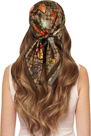 EXTREE 100% Pure Mulberry Silk Scarf Fashion Hair for Women Scarf Lightweight Square Neckerchief 27.5× 27.5 inches