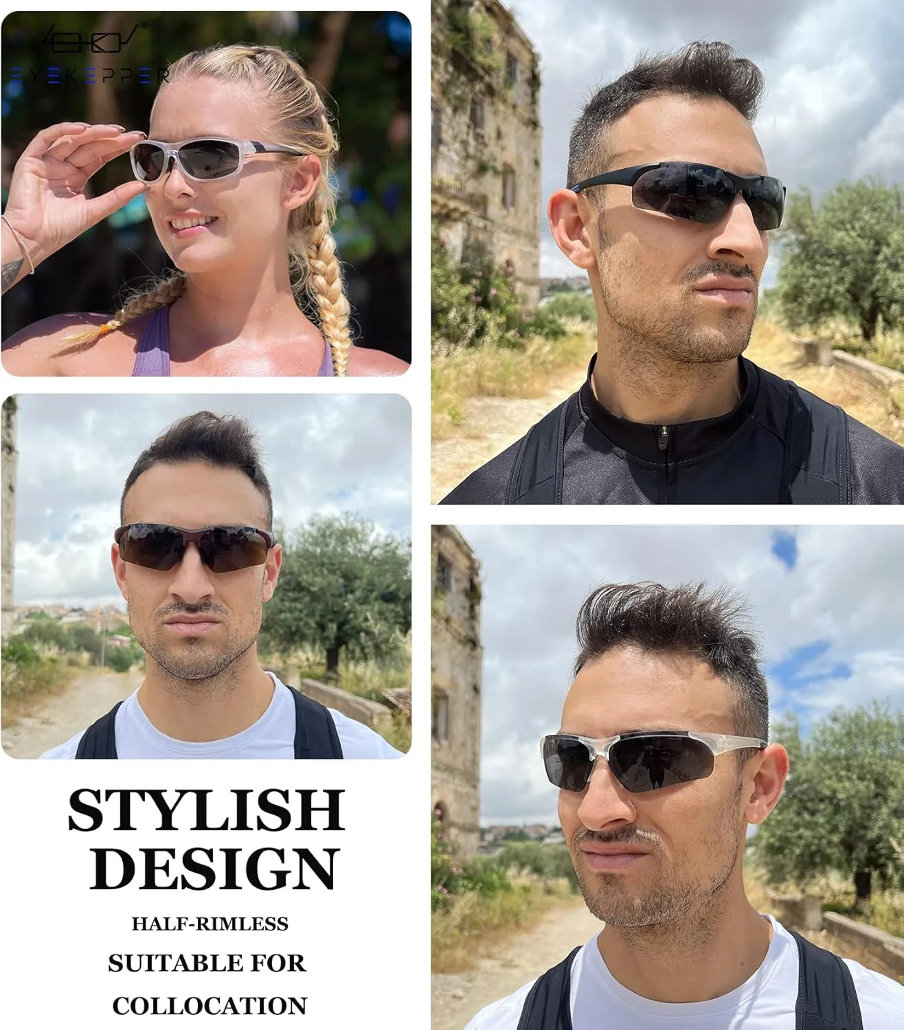 Eyekepper TR90 Unbreakable Sports Half-Rimless Bifocal Sunglasses Baseball Running Fishing Driving Golf Softball Hiking