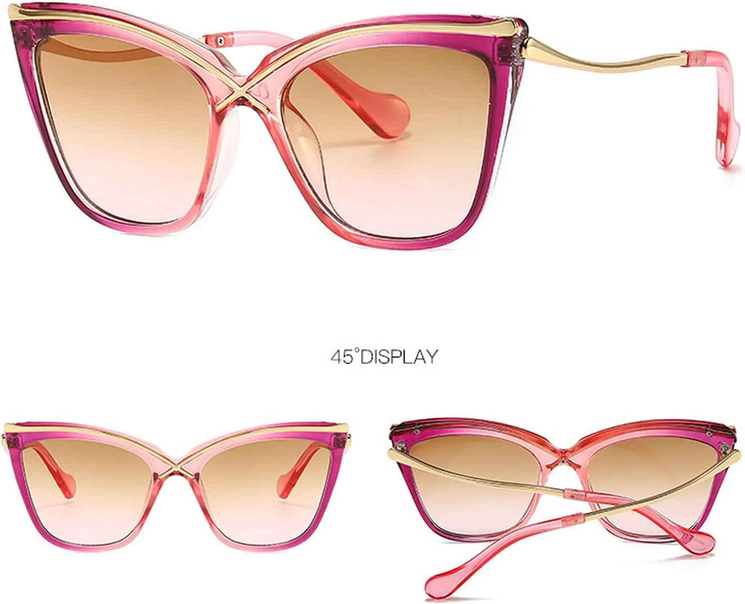 Fashion Cat Eye Sunglasses for Women Vintage Gradation Brown Green Shades Womne Luxury Sun Glasses UV400 Eyewear