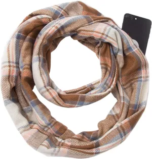 Fashion Infinity Scarf Plaid & Tartan Lightweight Travel Scarves for Women Girls Ladies with Hidden Zipper Pocket