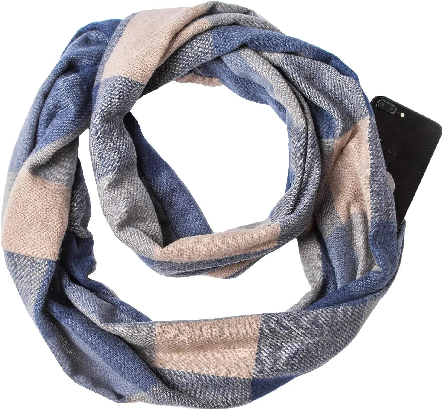 Fashion Infinity Scarf Plaid & Tartan Lightweight Travel Scarves for Women Girls Ladies with Hidden Zipper Pocket