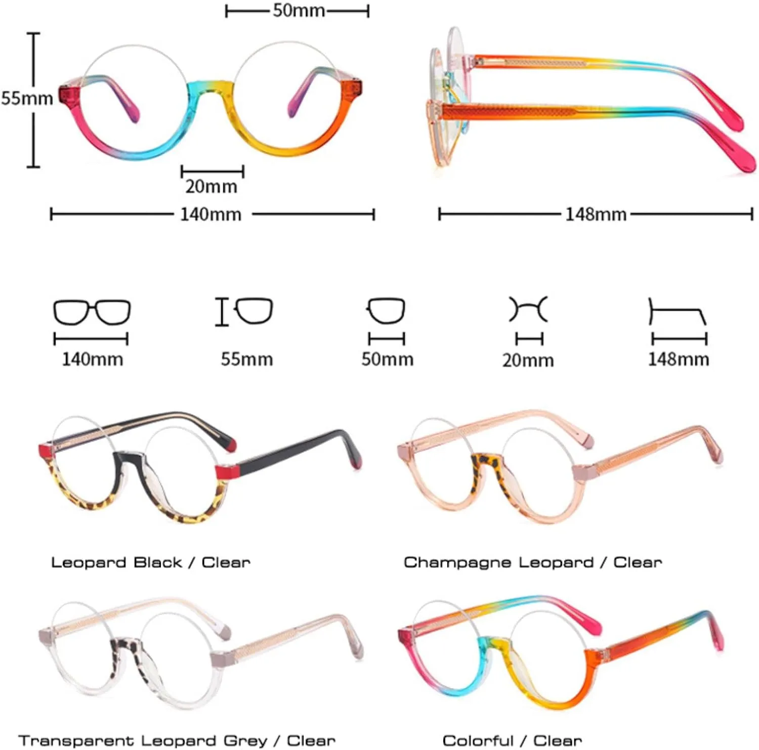 Fashion Round Glasses Frame Women Retro Eyewear Men Spring Hinge Colorful Leopard Frame