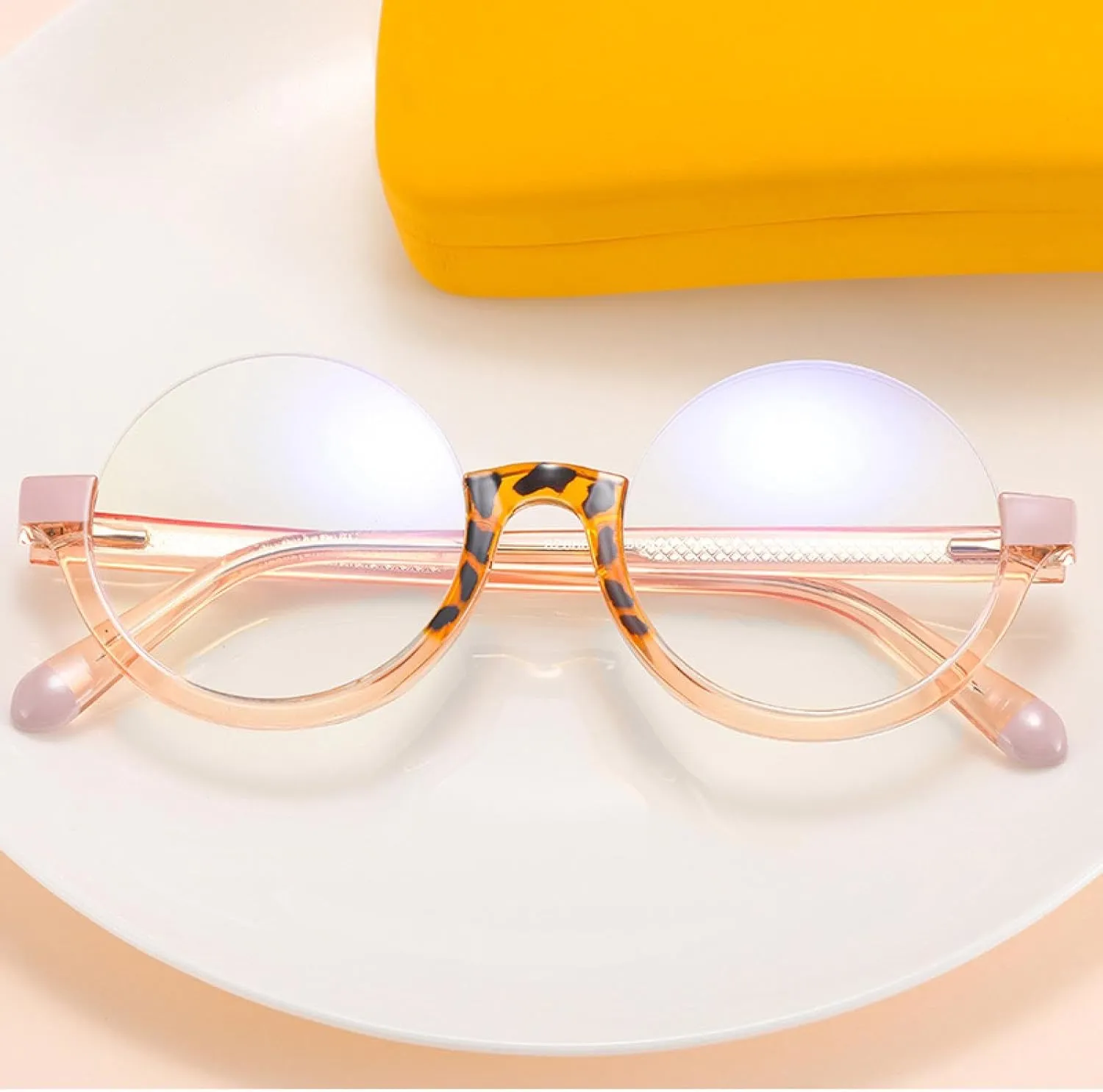 Fashion Round Glasses Frame Women Retro Eyewear Men Spring Hinge Colorful Leopard Frame