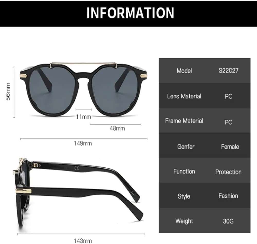 Fashion Round Sunglasses Women Luxury Double Beam Sun Glasses Men UV400 Black Shades Eyeglasses