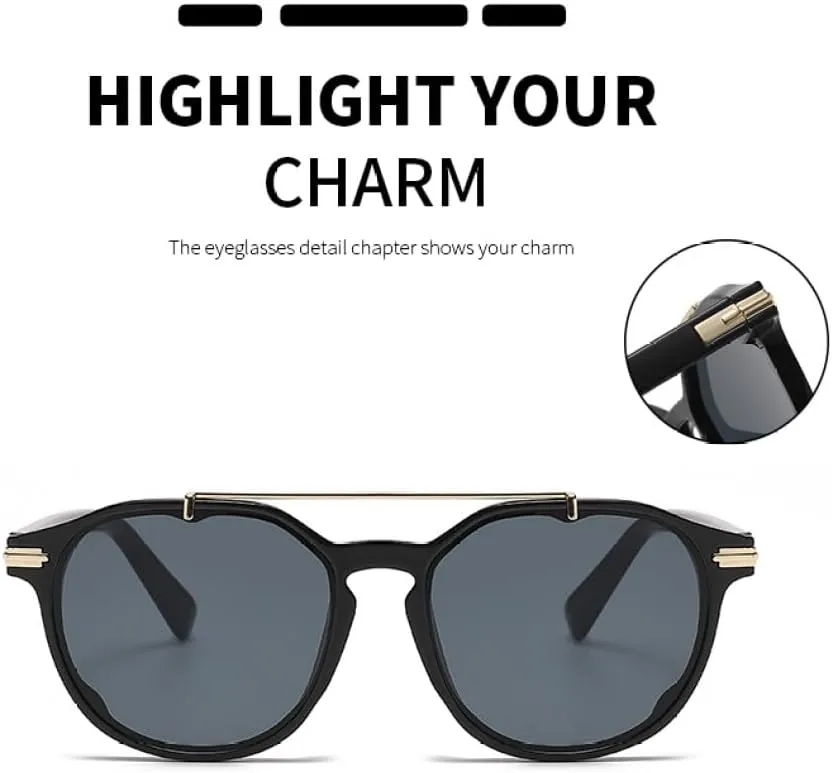 Fashion Round Sunglasses Women Luxury Double Beam Sun Glasses Men UV400 Black Shades Eyeglasses
