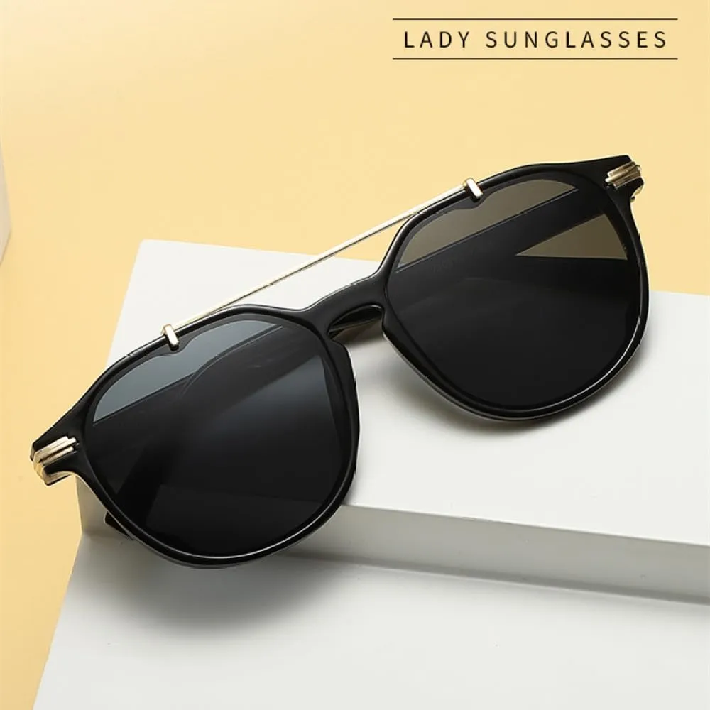 Fashion Round Sunglasses Women Luxury Double Beam Sun Glasses Men UV400 Black Shades Eyeglasses
