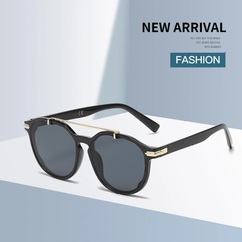 Fashion Round Sunglasses Women Luxury Double Beam Sun Glasses Men UV400 Black Shades Eyeglasses