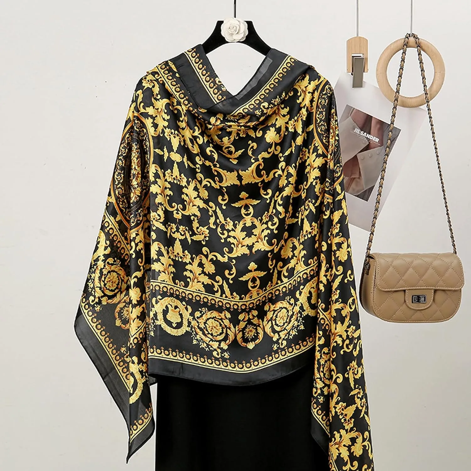 Fashion Scarves 100% Satin Silk Scarf Long Lightweight Sunscreen Shawls Wraps for Women Hair Scarves