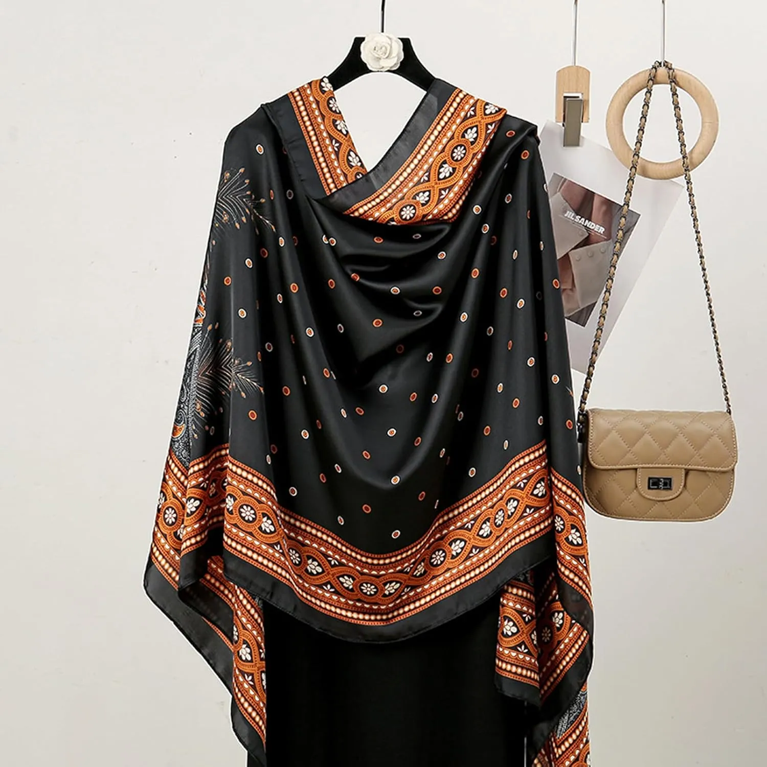 Fashion Scarves 100% Satin Silk Scarf Long Lightweight Sunscreen Shawls Wraps for Women Hair Scarves
