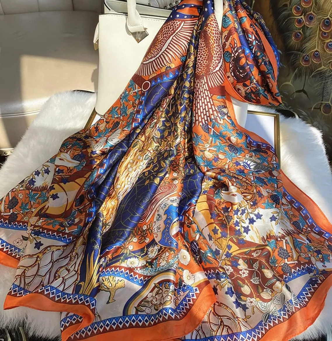 Fashion Scarves Scarf 100% Silk Feeling Scarf Silk Like Scarves Long Lightweight Sunscreen Shawls for Women