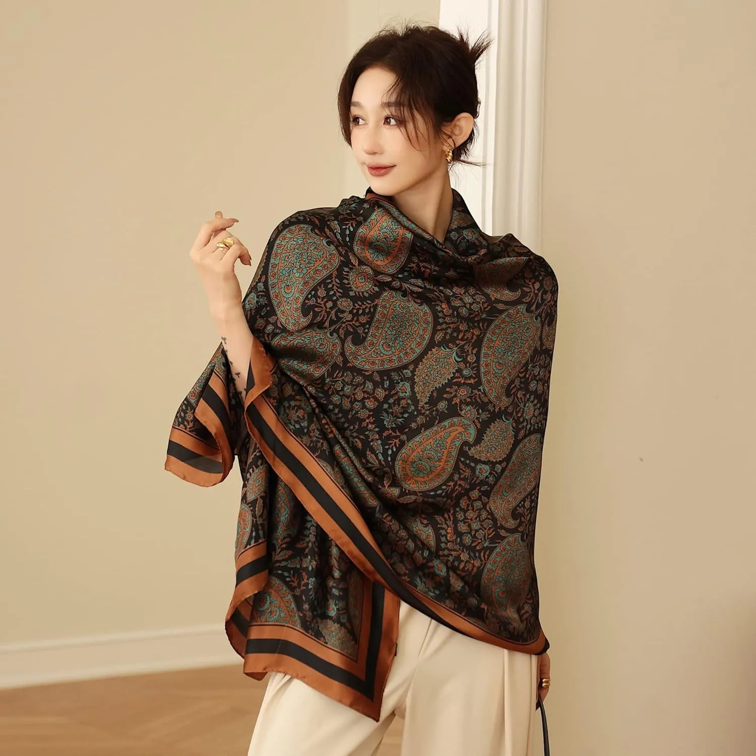 Fashion Scarves Scarf 100% Silk Feeling Scarf Silk Like Scarves Long Lightweight Sunscreen Shawls for Women