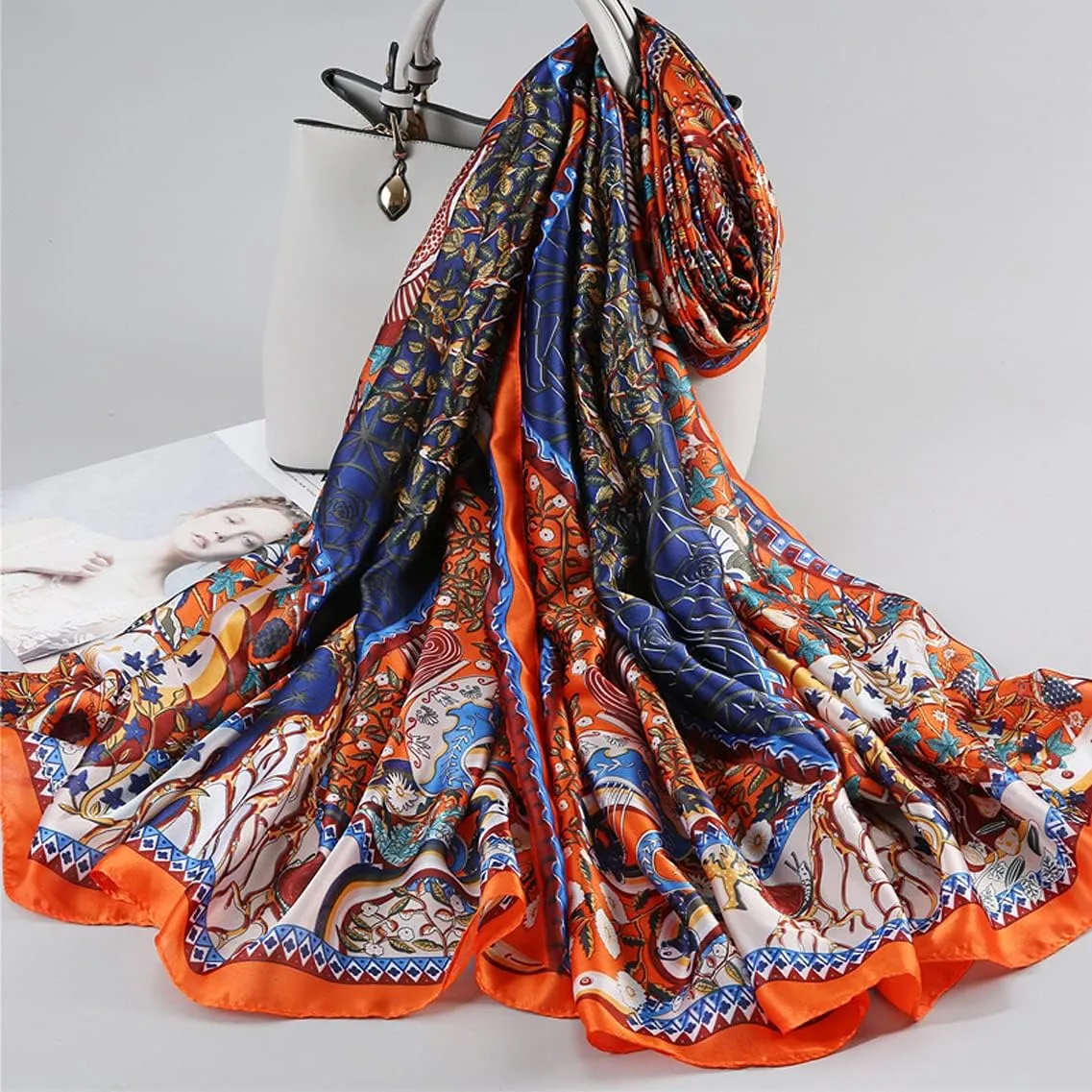 Fashion Scarves Scarf 100% Silk Feeling Scarf Silk Like Scarves Long Lightweight Sunscreen Shawls for Women