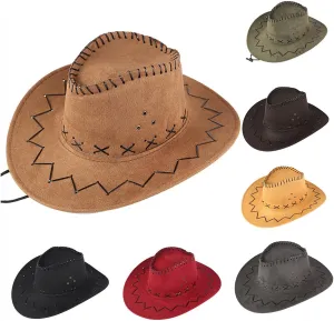 Faux Leather Wide Brim Western Cowboy Hat for Men Women Vintage Roll Up Cowgirl Caps Sun Hat Cowboy Costume Accessories