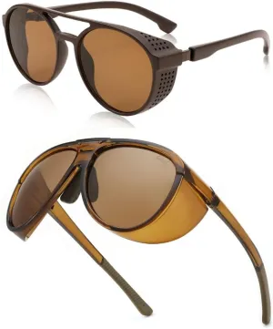 FEISEDY Aviator Sunglasses Men Women Round Steampunk Sunglasses Side Shield Goggles B2957 B0095