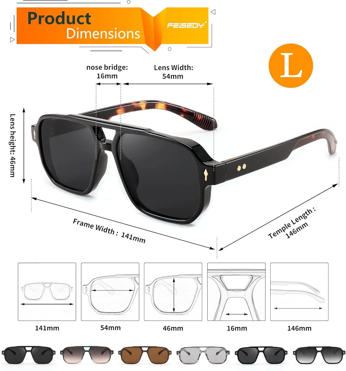 FEISEDY Retro Square Aviator Sunglasses Women Men, 70s Small Vintage Rectangle UV400 Sun Glasses B9120