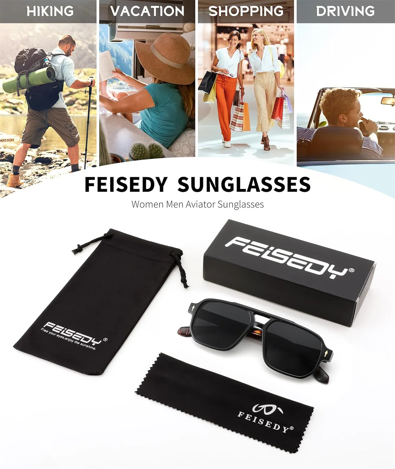 FEISEDY Retro Square Aviator Sunglasses Women Men, 70s Small Vintage Rectangle UV400 Sun Glasses B9120
