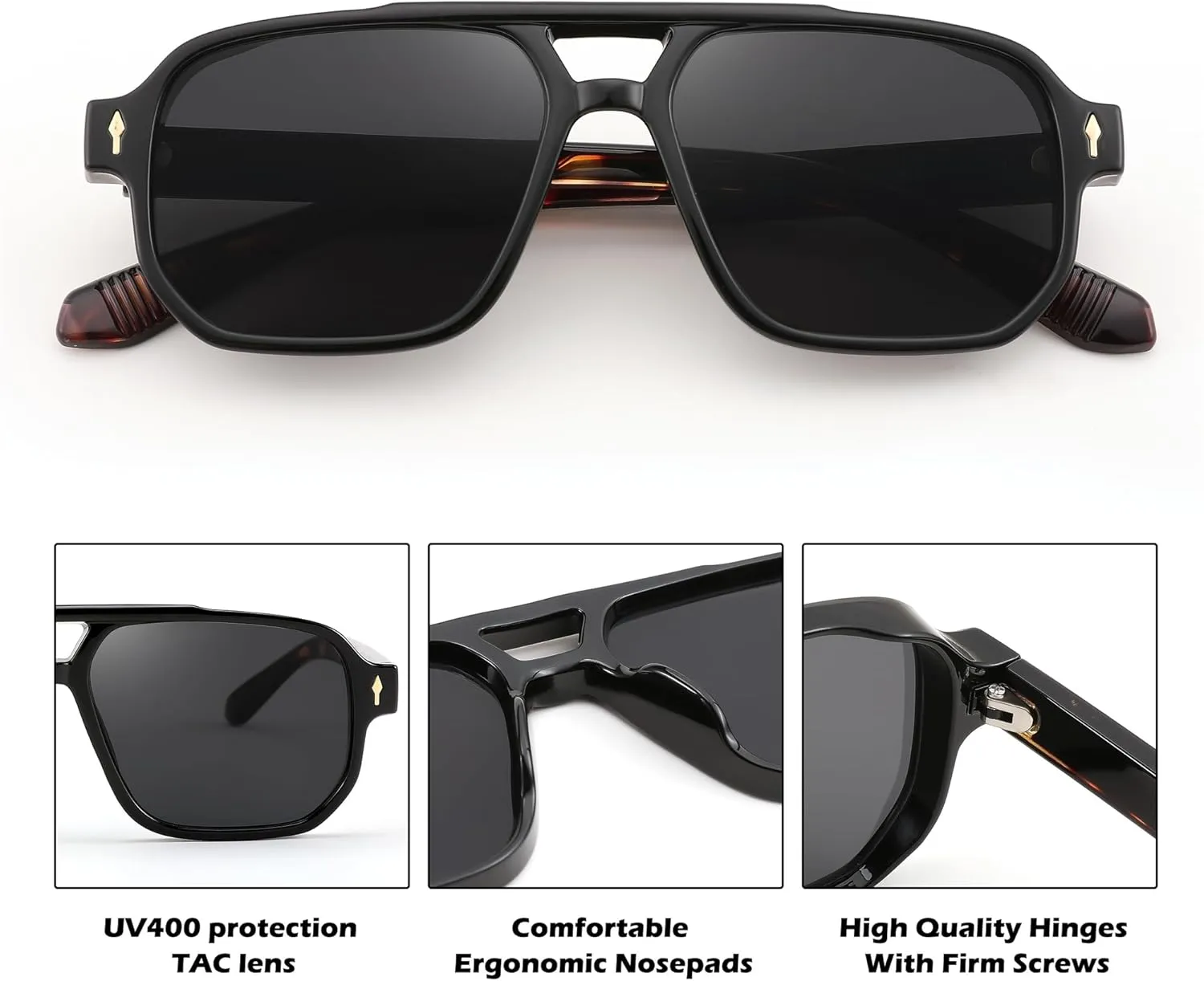 FEISEDY Retro Square Aviator Sunglasses Women Men, 70s Small Vintage Rectangle UV400 Sun Glasses B9120