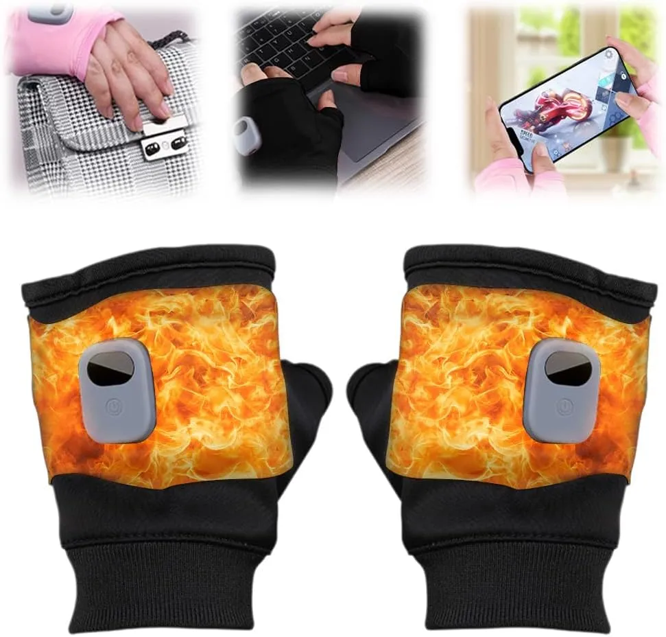 Fingerless Heating Gloves, Smart Thermostatic Heating Gloves, Rechargeable Winter Wind and Cold Electric Gloves, Winter Hand Warming Rechargeable Five-Finger Gloves, Bicycle Skiing