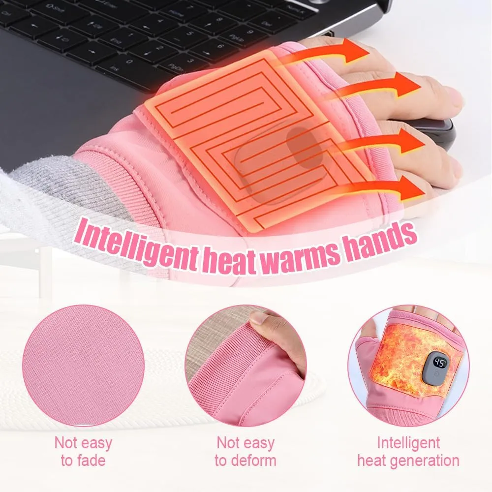 Fingerless Heating Gloves, Smart Thermostatic Heating Gloves, Rechargeable Winter Wind and Cold Electric Gloves, Winter Hand Warming Rechargeable Five-Finger Gloves, Bicycle Skiing