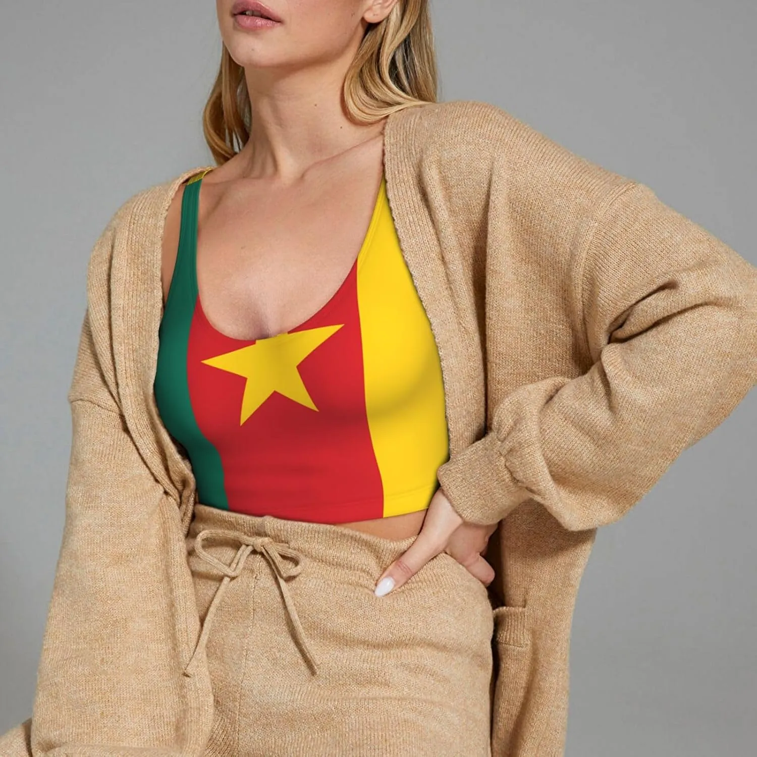 Flag of Cameroon Women's Sexy Sports Vest Sleeveless Athletic Gym T-Shirts Vest U-Shaped Back Quick Dry Top